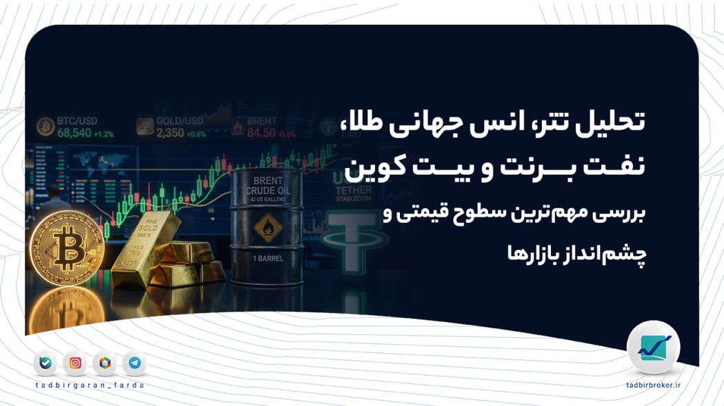 تحلیل تتر، انس جهانی طلا، نفت برنت و بیت کوین | بررسی مهم‌ترین سطوح قیمتی و چشم‌انداز بازارها
